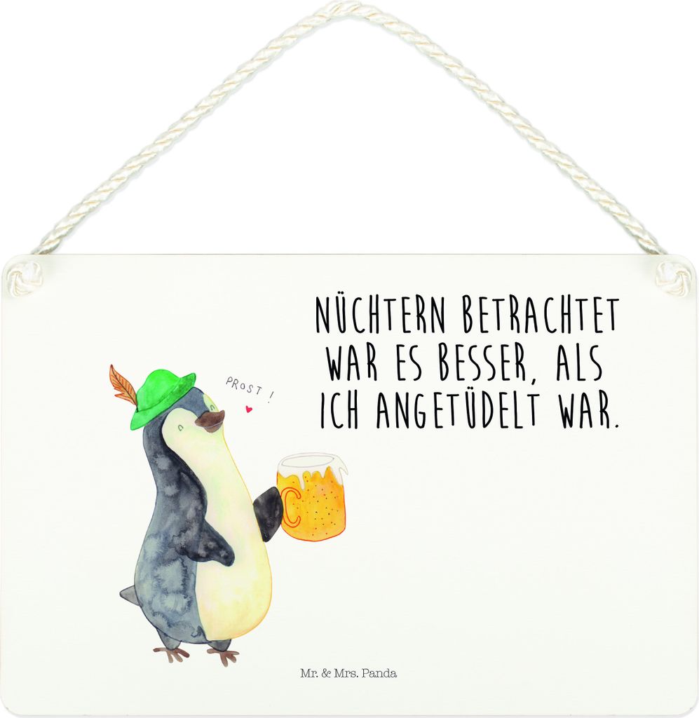Mr. & Mrs. Panda Schild Pinguin Bier DIN A4 - Weiß - Produktbild 