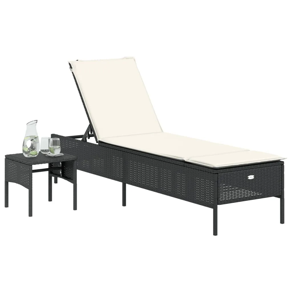 vidaXL Bain de soleil en résine tressée noire avec table d'appoint