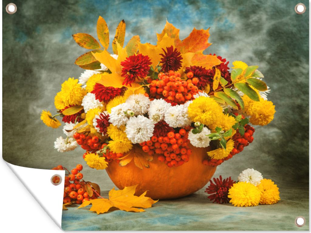 MuchoWow 120x90 cm Outdoor-Poster Gartendeko Sichtschutz Garten Poster für den Garten Blumen - Herbst - Obst