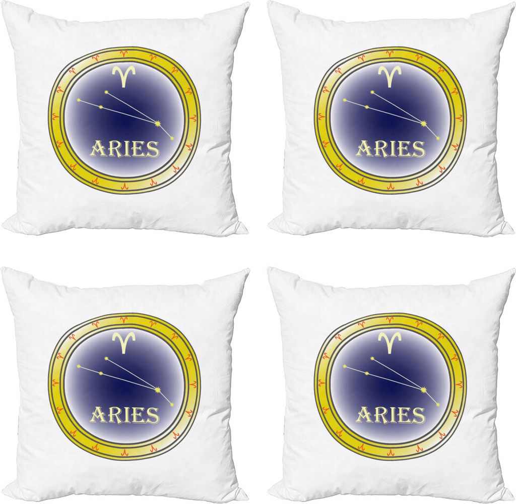 ABAKUHAUS Sternzeichen Widder Kissenbezug Set (4 Stück), Melden Constellation, Moderner Doppelseitiger Digitaldruck, 50 cm x 50 cm, Navy Blau Orange