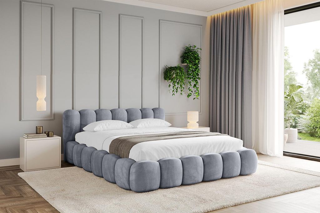 ALTDECOR Polsterbett mit Bettkasten SENA v1 - 140x200 Grau - Bett ohne Matratze, Doppelbett mit Stauraum und Latternrost, Boxbett mit Kopfteil