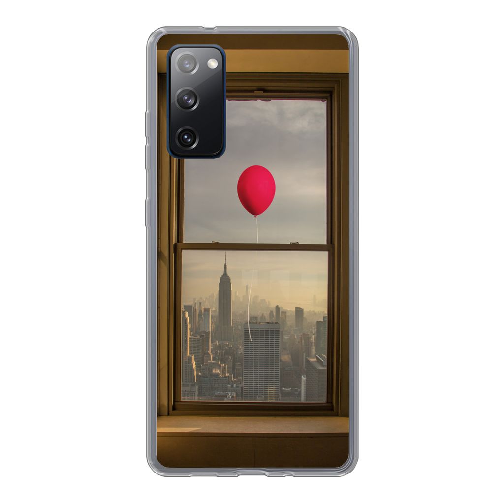 MuchoWow Handyhülle Schutzhülle Hülle für Samsung Galaxy S20 FE Roter Ballon fliegt an Fenster in New York vorbei Silikon Softcase Handy Hül...