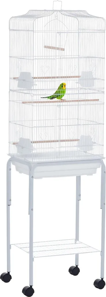 Cage oiseaux avec toit ouvrant PawHut 3 perchoirs et plateau amovible