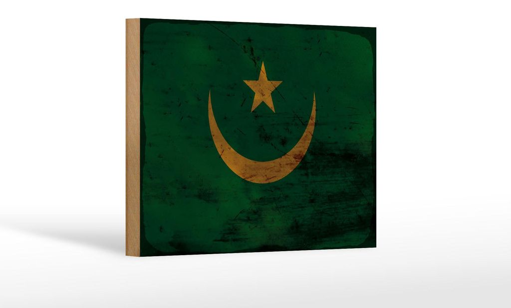 Holzschild Flagge Mauretanien 18x12cm Flag Mauritania Rost Dekoration