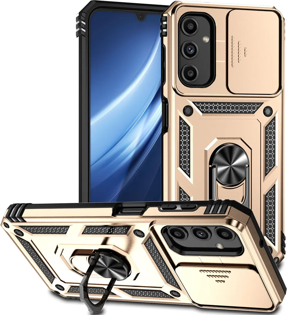 Custodia Samsung Galaxy A25 5G Oro con Protezione Fotocamera e Anello