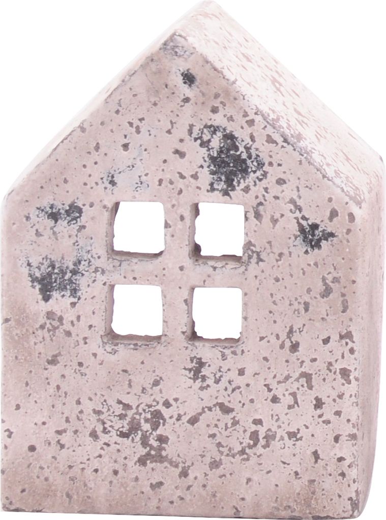 Windlicht Haus Antik Optik Zement creme 15 cm