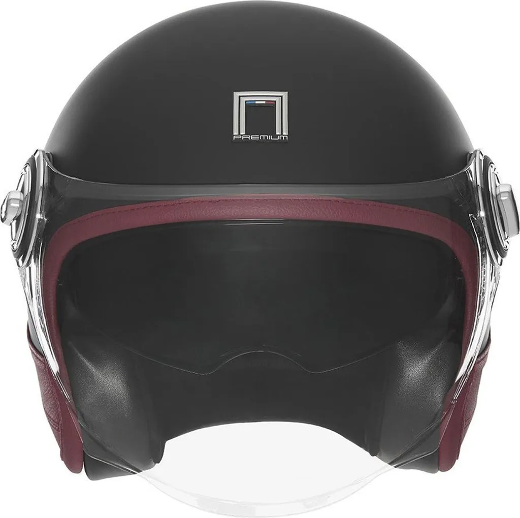 Casque NOX Heritage 2025 Noir Mat et Détails Cuir Rouge en Taille XL