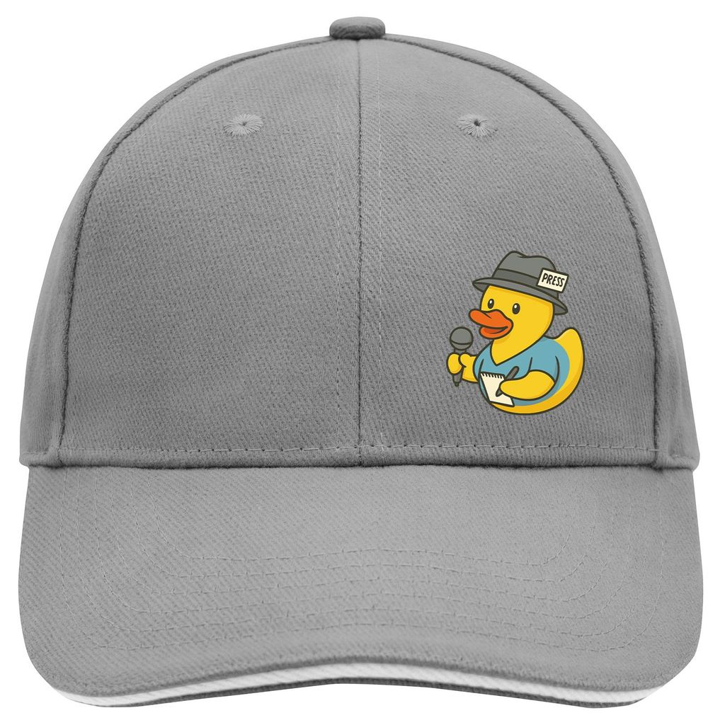 Huuraa Cappy Mütze Quietscheente Journalismus Comic Gummiente Dark Grey/White Baumwolle 6-Panel Kappe Geschenkidee