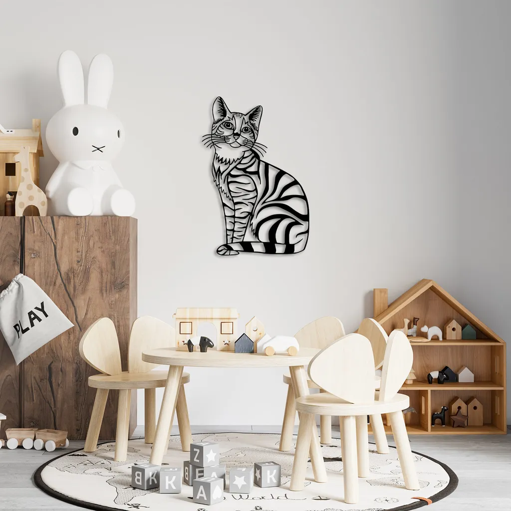 Wallity Cat SKL2376 Décoration Murale Chat en Métal Noir 46 x 68 cm