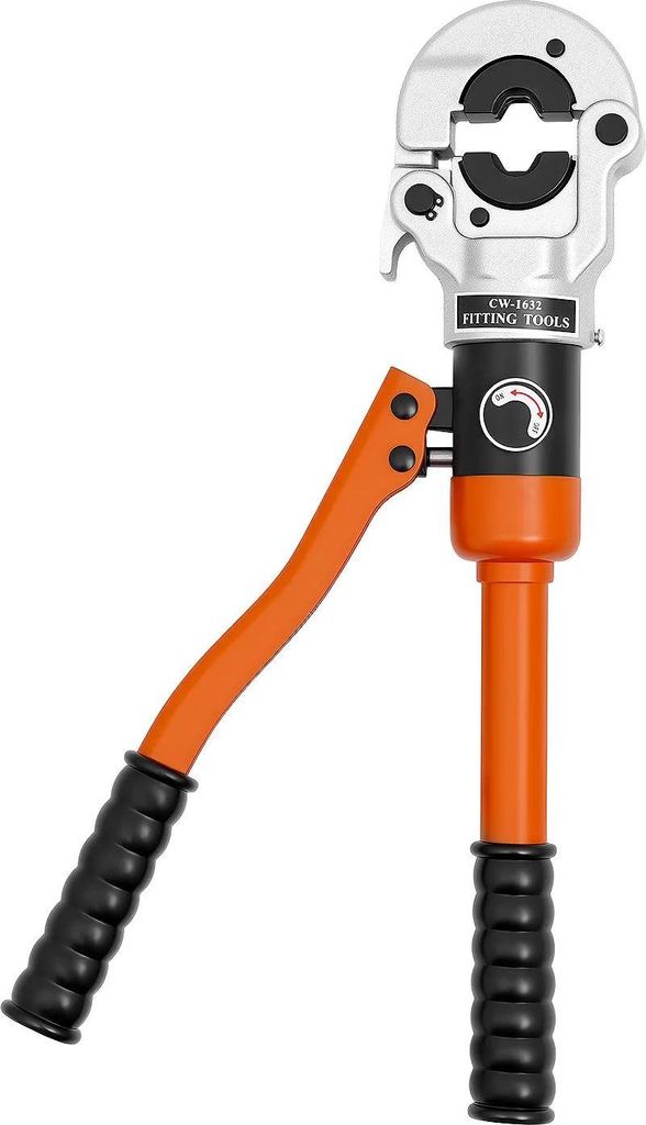 Hydraulische Rohrpresszange - CW-1632 - Presskraft 8 t/80 kN - V-Backen V12–V28 - Für Rohre Ø12–28 mm - Stahl 41Cr4 - Orange