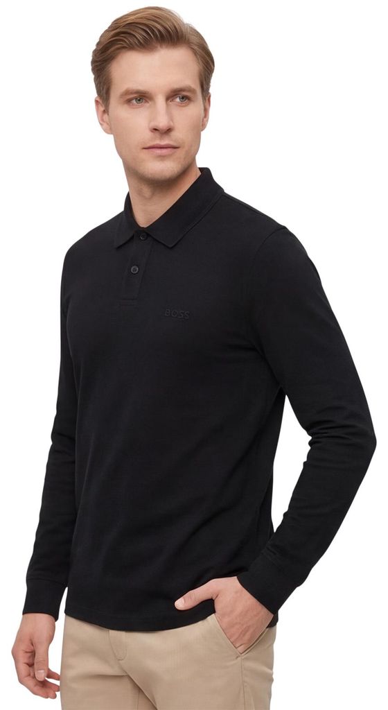 Boss orange poloshirt langarm schwarz Baumwolle