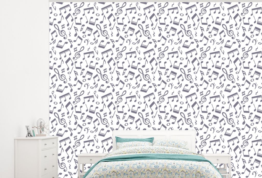 MuchoWow Fototapete für Wohnzimmer oder Schlafzimmer Wandtapete Vinyl Motivtapete Musiknoten - Muster - Musik - 275x220 cm - Gemustert