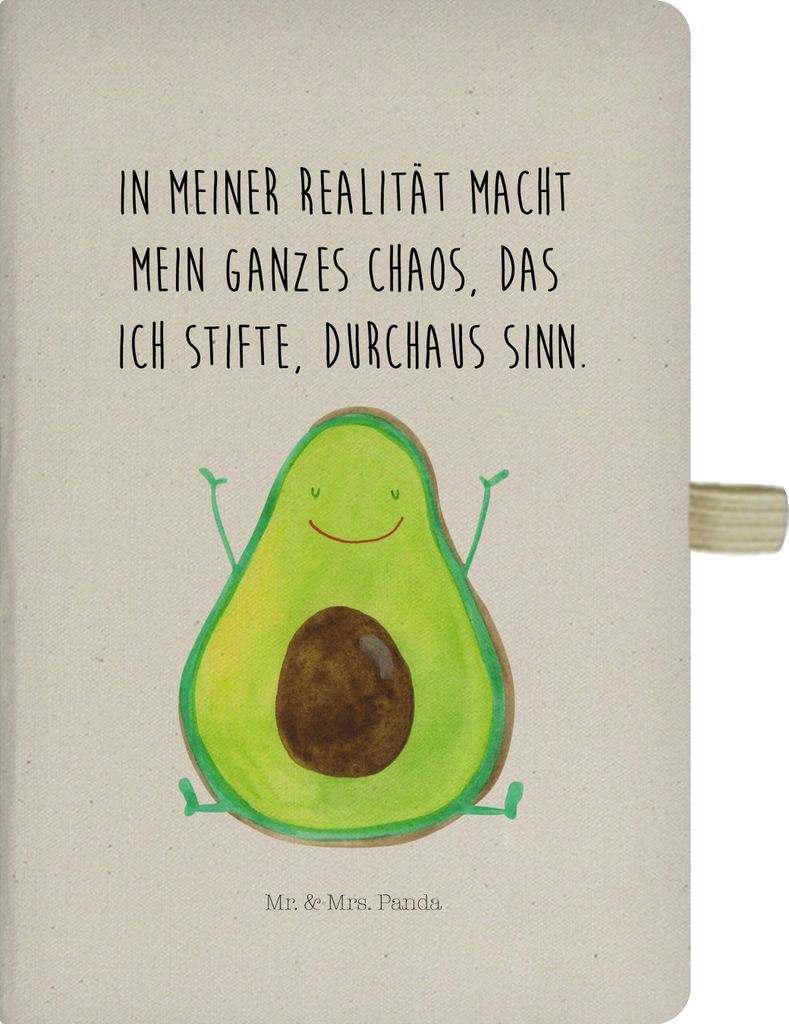 Mr. & Mrs. Panda Skizzenbuch Avocado Glücklich - Transparent - Geschenk, Adressbuch, Chaotisch, Chaos, Kladde, Journal, notizbuch, Tagebuch, Fruch...