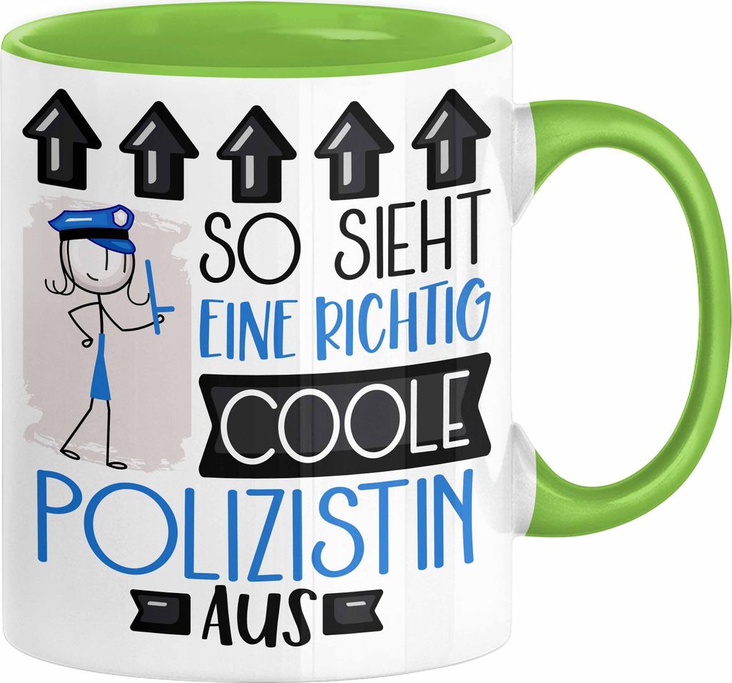 Polizistin Geschenk Tasse Geschenkidee für Polizistin Geburtstag Weihnachten Spruch So Sieht Eine Richtig Coole Polizistin Aus Kaffee-Becher (Grün)