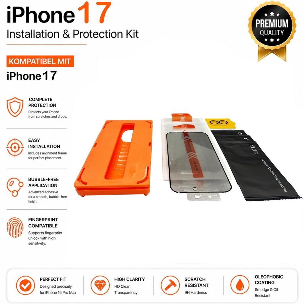 3-Pack Privacy Screen Protector for iPhone 17 + Camera Lens Protector + Installation Kit