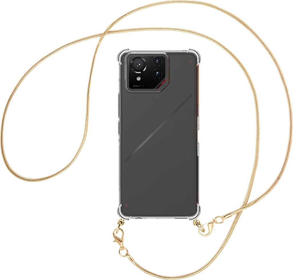 Handykette Backcover-Schutzhülle mit Band (Metall goldfarben) für ASUS ROG Phone 9 - goldfarbene Snake-Kette
