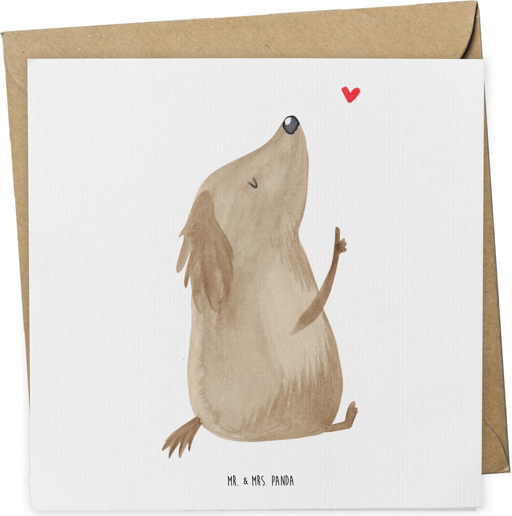 Mr. & Mrs. Panda Grußkarte Hund Liebe - Weiß - Geschenk, anlasskarte, Klappkarte, Sprüche, faltkarte, Herz, doppelkarte, Glückwunschkarte, Hunde