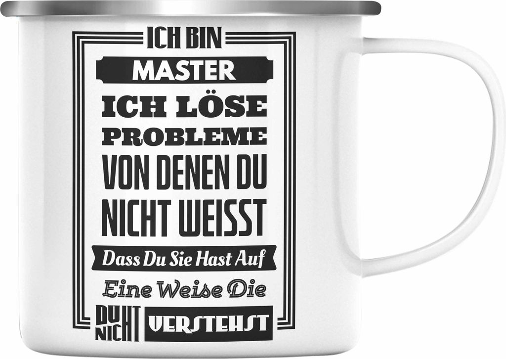 Trendation - Master Prüfung Emaille Tasse bestanden Geschenk Abschluss Masterarbeit Exam Prüfung (Silber)