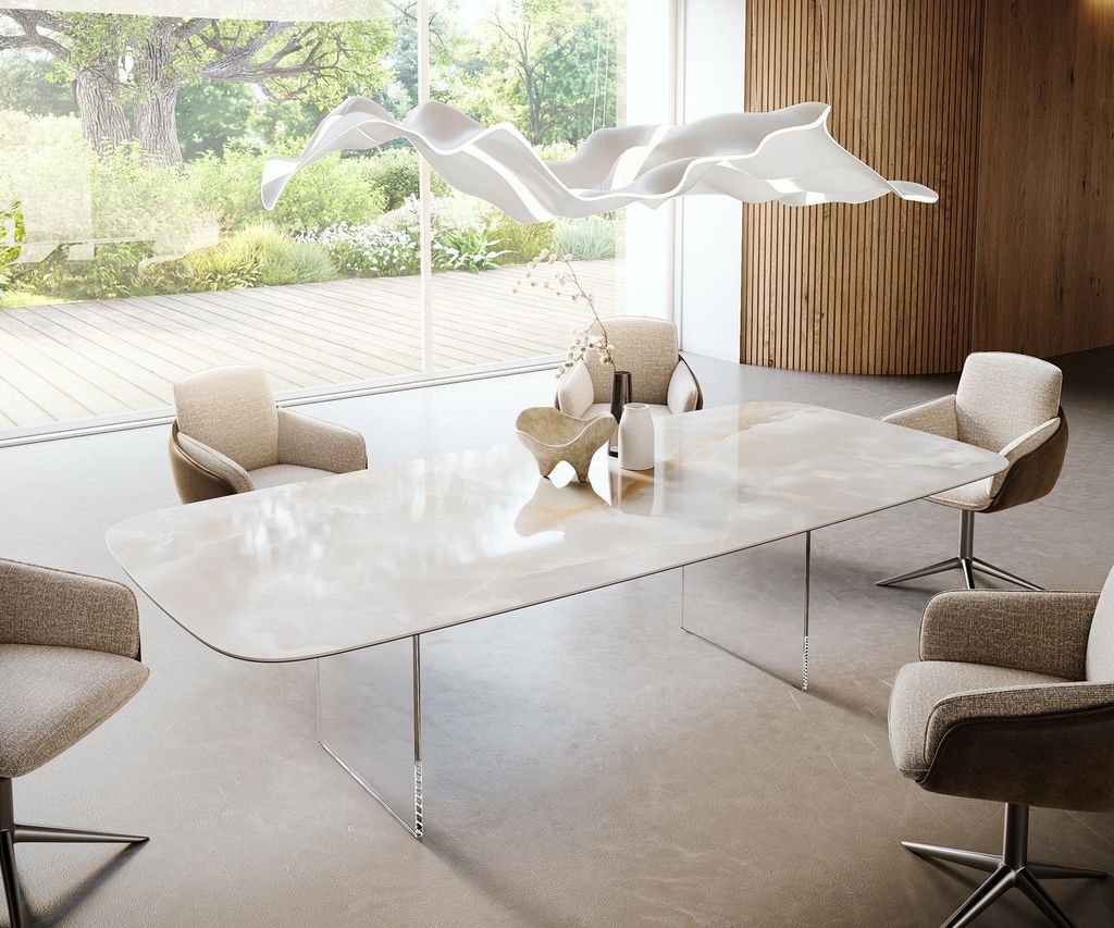 DELIFE Esstisch Edge Boot 270x120 cm Keramik Iris FMG Onice Grigio Gestell Glas
