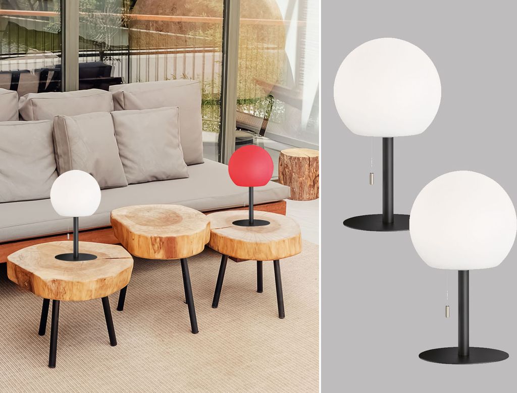 2er SET Outdoor Kugel Tischlampen mit Zugschalter dimmbar & RGB - Akku für USB