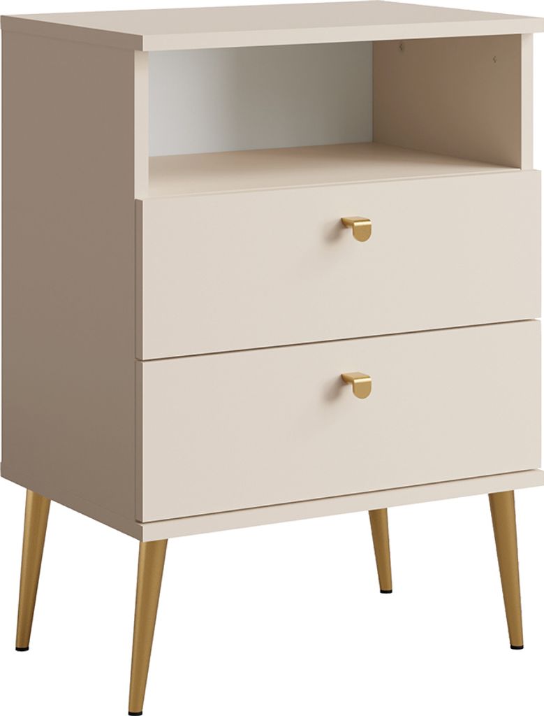 Nachtschrank mit 2 Schubladen beige HULL-166