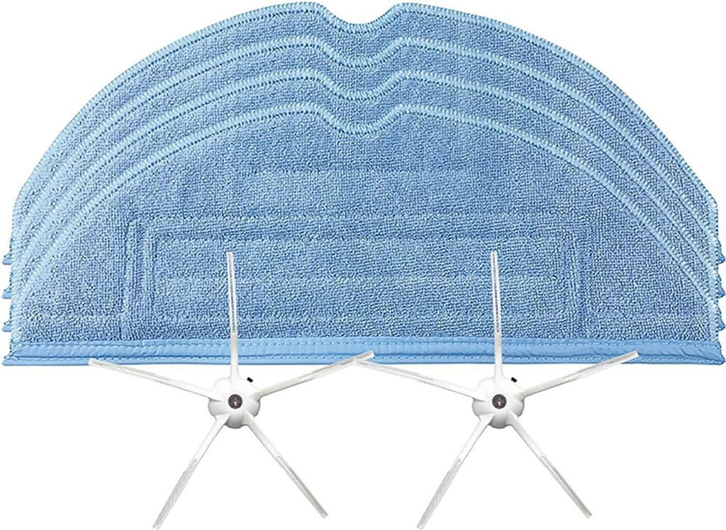 Ersatztuch Wischtücher Flicken-Seitenbürste Wischmop Reinigungskopf Pad für Roborock T7S Plus S7 Kehrroboter Zubehör (4 Tücher + 1 Paar fünfe...