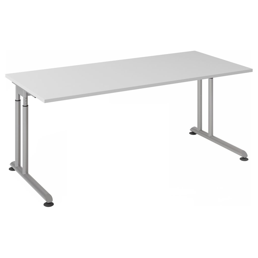 Büro Schreibtisch 180x80 cm Modell ZS19 mechanische Höheneinstellung 5 = Grau-Silber-ohne Seitenblenden