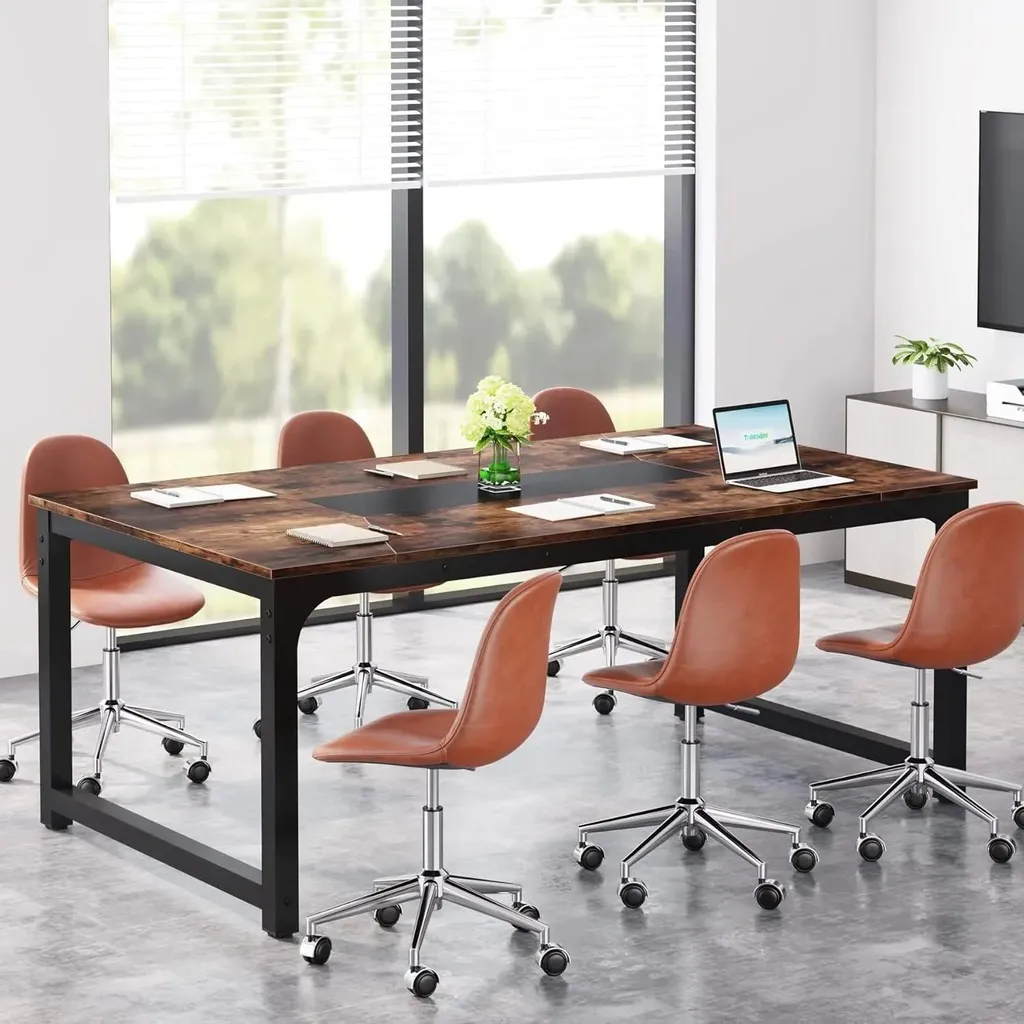 Table basse bois et métal brun rustique, grand plateau design moderne