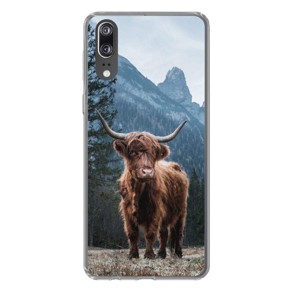 MuchoWow Handyhülle Schutzhülle Hülle für Huawei P20 Schottische Highlander - Tiere - Landschaft Silikon Softcase Handy Hülle - Hardcover
