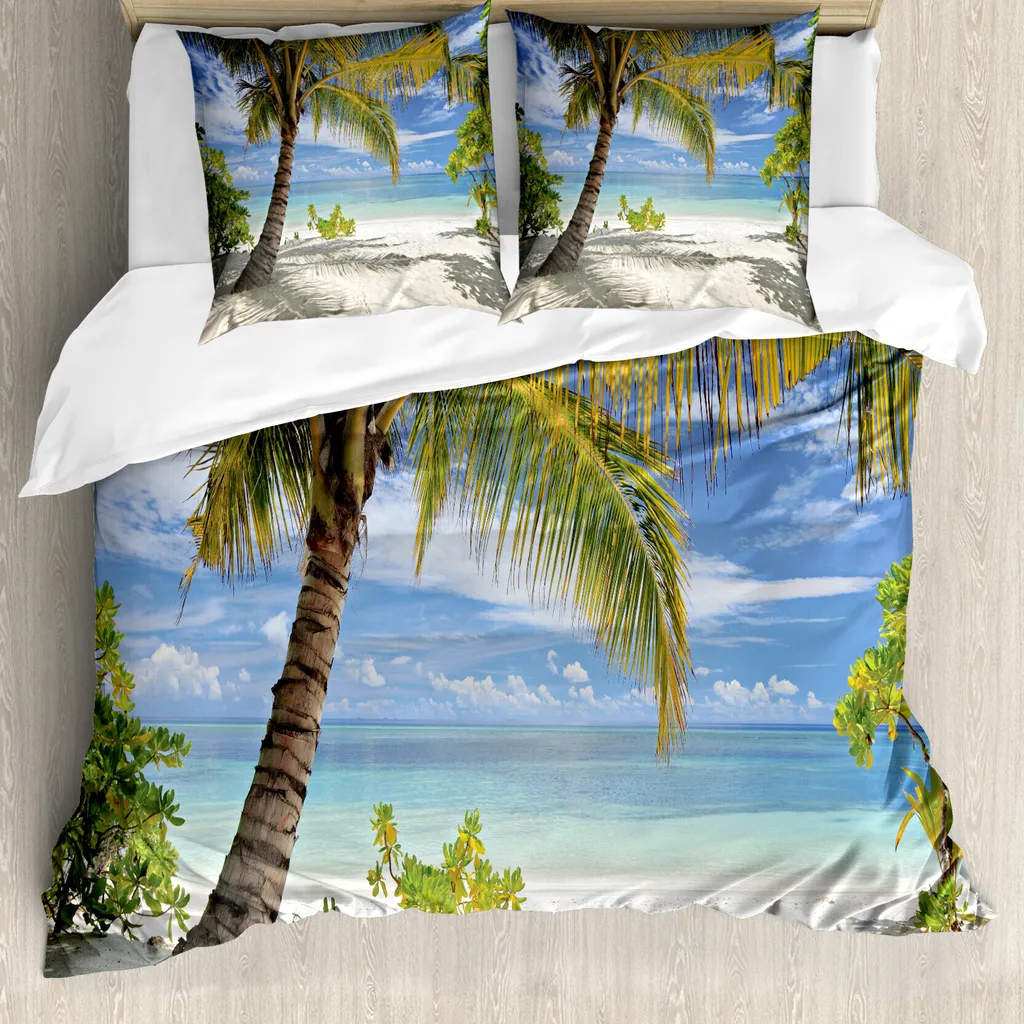 Copripiumino Palme Abakuhaus 155x220 - Set Letto Anti-Acaro Blu e Cocco