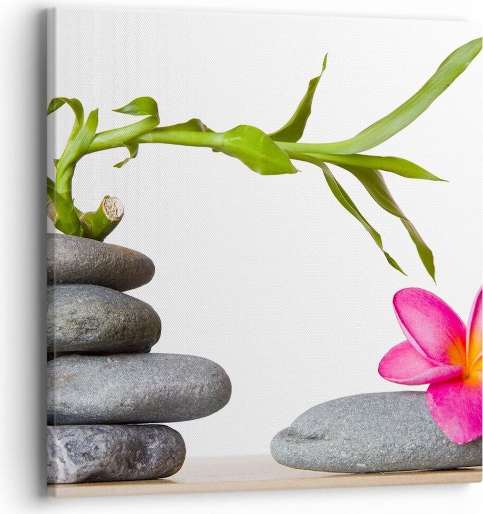 Bild auf Leinwand - Leinwandbild - Ruhig blume dekoration stein - 40x40cm - Wand Bild - Wanddeko - Leinwanddruck - Bilder - Kunstdruck - Wanddekora...