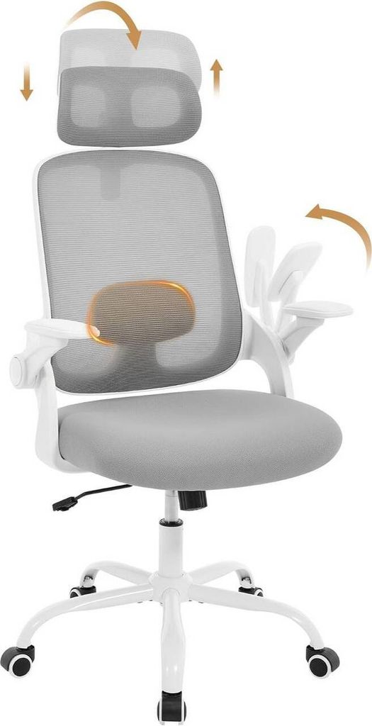 WOLTU Bürostuhl ergonomisch, Lendenwirbelstütze, Wippfunktion, Netzstoff : Hellgrau Farbe: Hellgrau