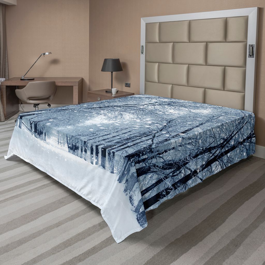 ABAKUHAUS Wald Bettlaken, Schneebedeckte Bäume im Wald Gegen Abend im Landschaftswald Foto, weiches bequemes oberes Bettlaken für ein dekoratives...