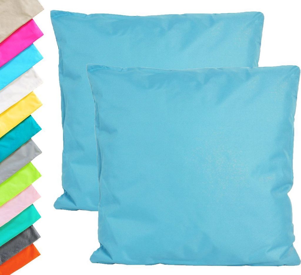 2x Outdoor Lounge Kissen 45x45cm Dekokissen Set Inkl. Füllung Wasserfest Sitzkissen Garten Stuhl Lotus Effekt, Farbe:Hellblau