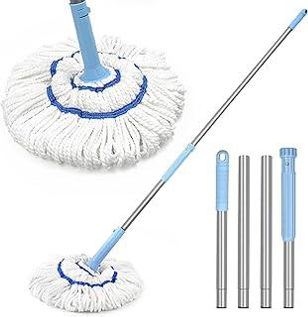 NEWE Selbstauswringender Wischmopp zur Bodenreinigung mit wiederverwendbaren Köpfen (Chambray Blau)