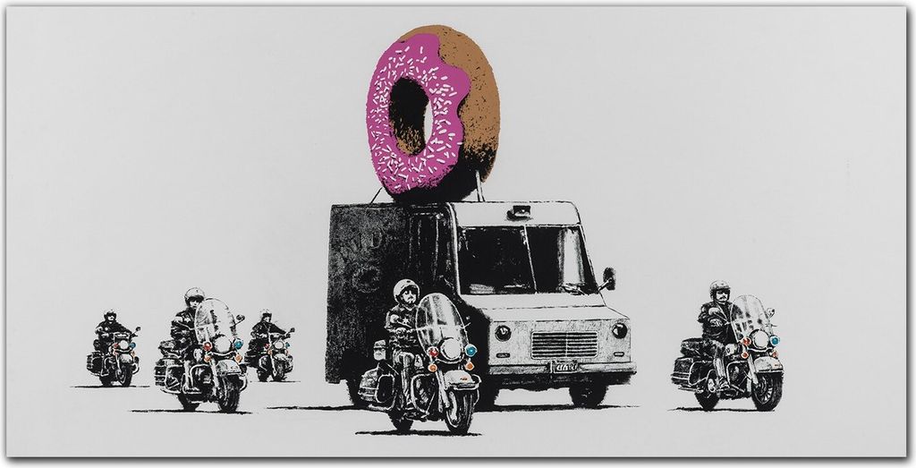 Coloray Bild aus Leinwand 120x60 Leinwand Dekoration - Donuts Polizei Banksy