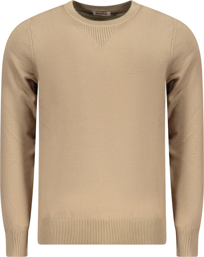 Beiger Herrenpullover mit Rundhals & Stickerei - Eleganz & Stil
