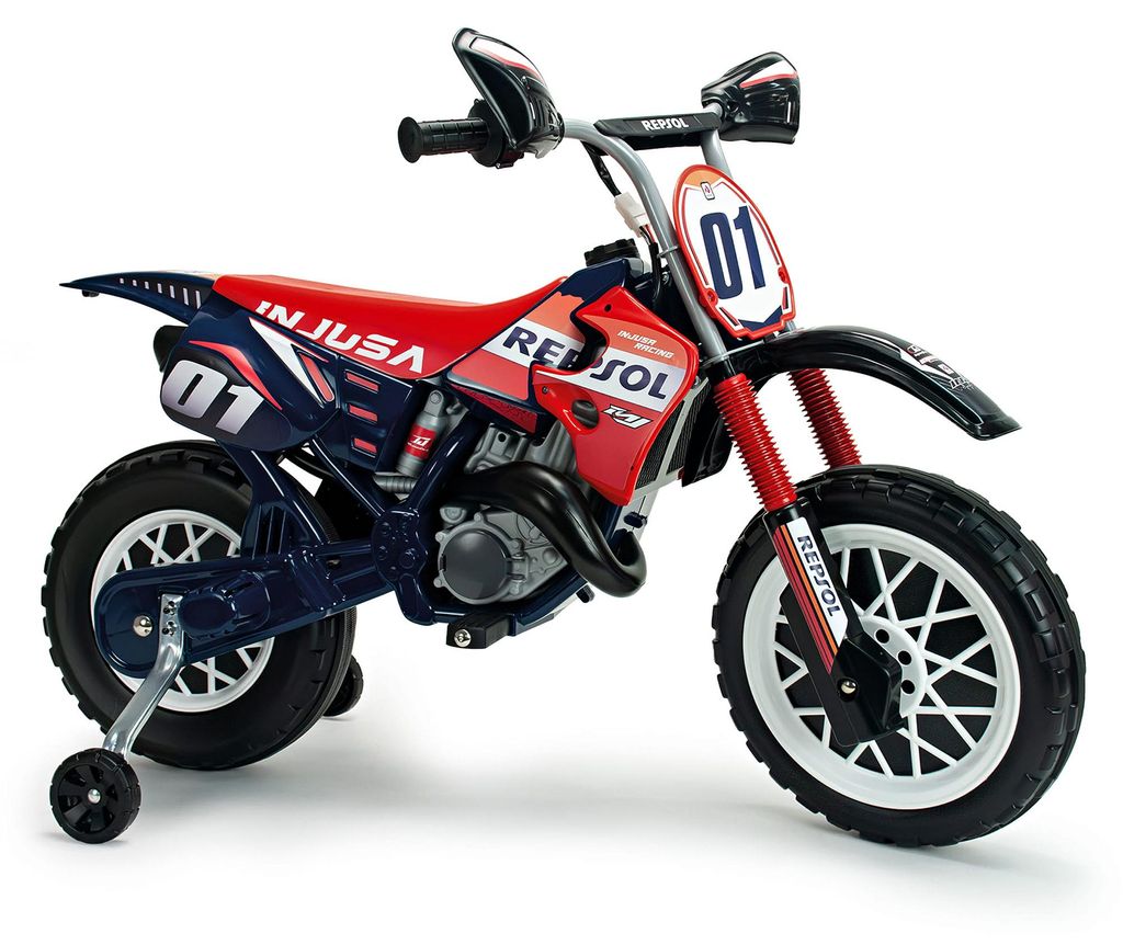 INJUSA Repsol Elektromotorrad für Kinder ab 3 Jahren – Offizielles Racing-Design - Elektrofahrzeug mit Stützrädern & Gaspedal