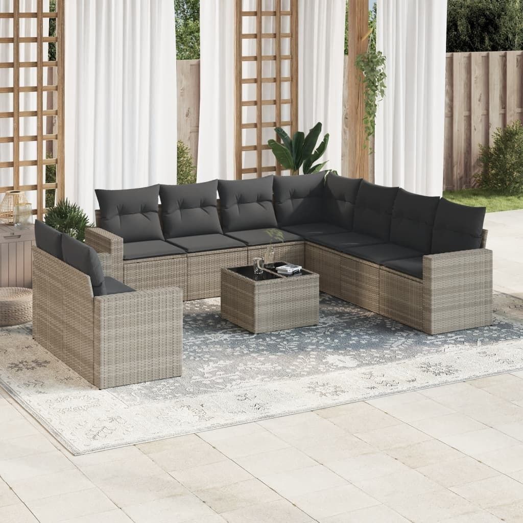 Maison Exclusive - 10-tlg. Garten-Sofagarnitur mit Kissen Hellgrau Poly Rattan