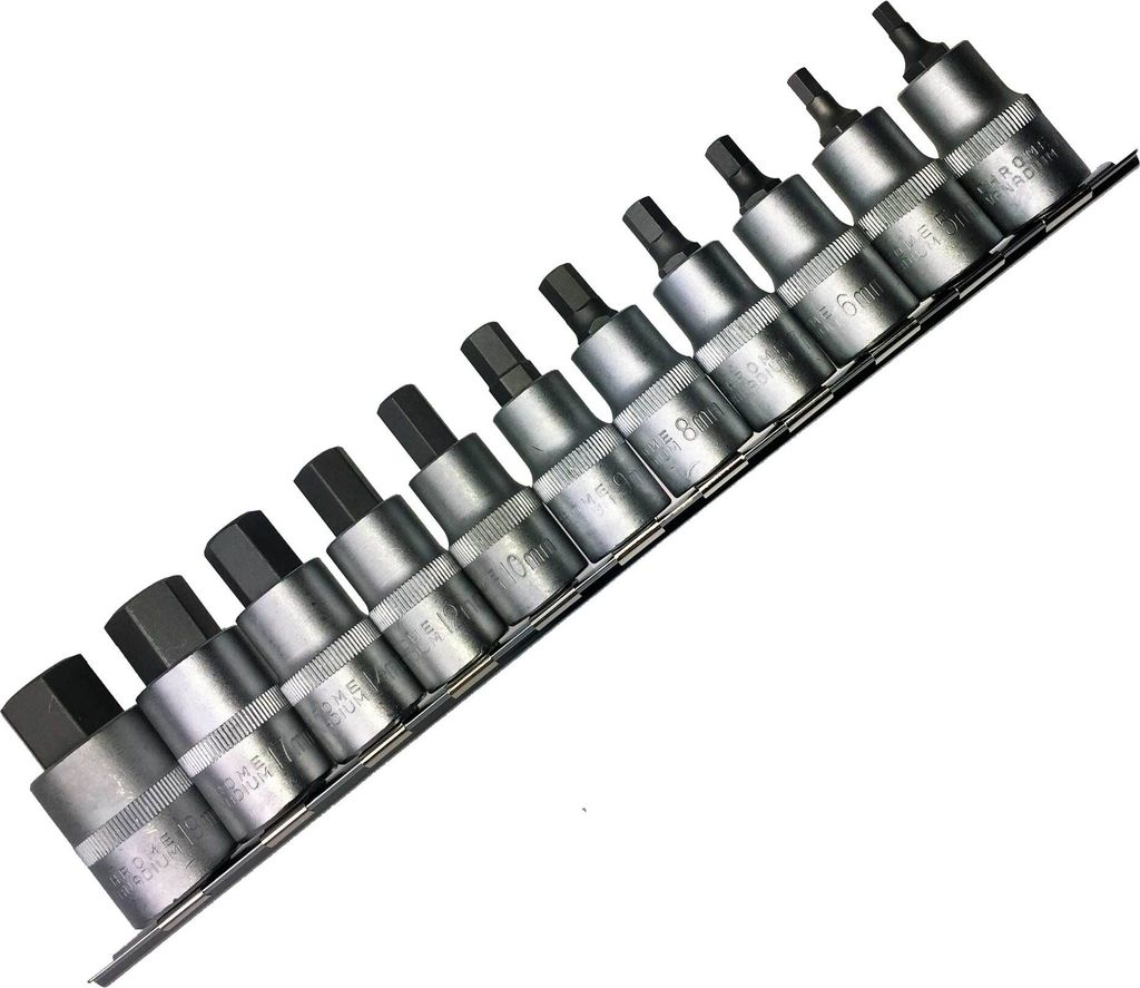 11 x Kraft Schraubendrehereinsatz Innensechskant 4-19 mm 1/2"-Antrieb Cr-V Stahl