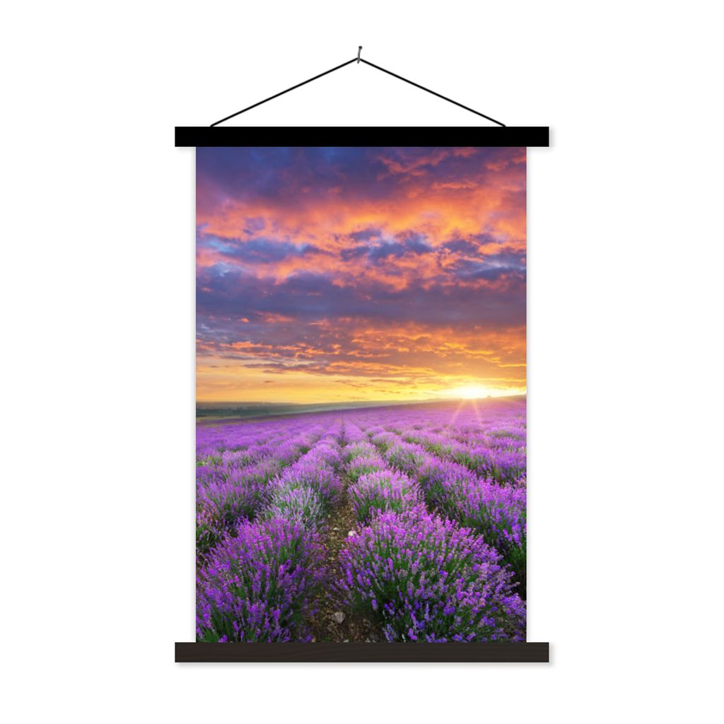 MuchoWow Textilposter Lavendel - Wolken - Frühling 60x90 cm mit schwarzem Rahmen - Poster Wohnzimmer