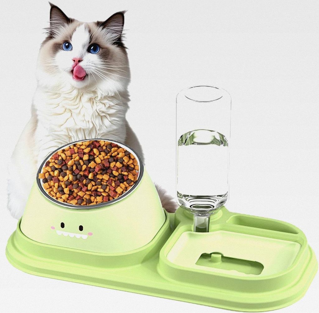 Katze Futternapf und Wassernapf Set, 2-in-1 Katzennäpfe mit Wasserspender Slow Feeder Anti Schling Napf für Haustiere, Futternapf und Wassernapf ...