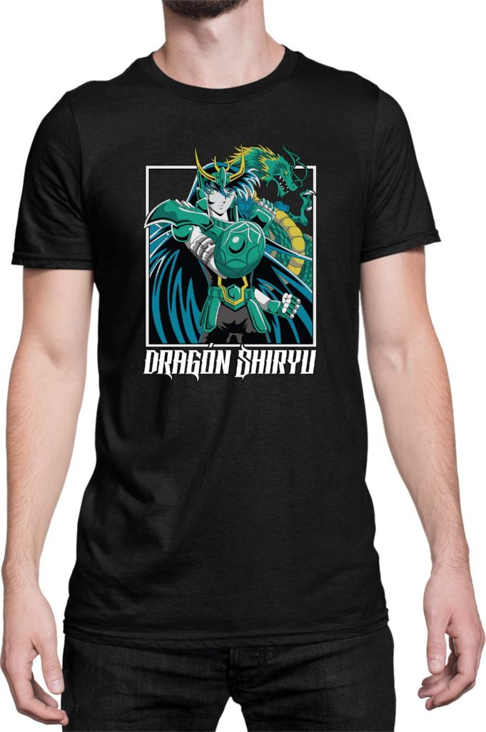 Herren T-Shirt Japan Anime Manga Saint Anime Seiya Dragon Shiryu Dragon Shiryu, Man L / Schwarz