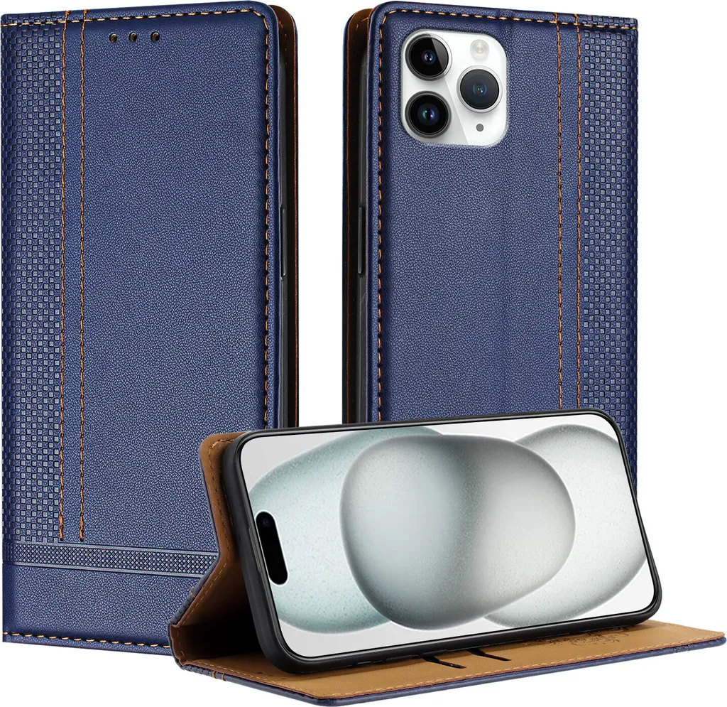 Cover Minimal iPhone 11 Pro Pelle Blu - Sottile con Stand Invisibile