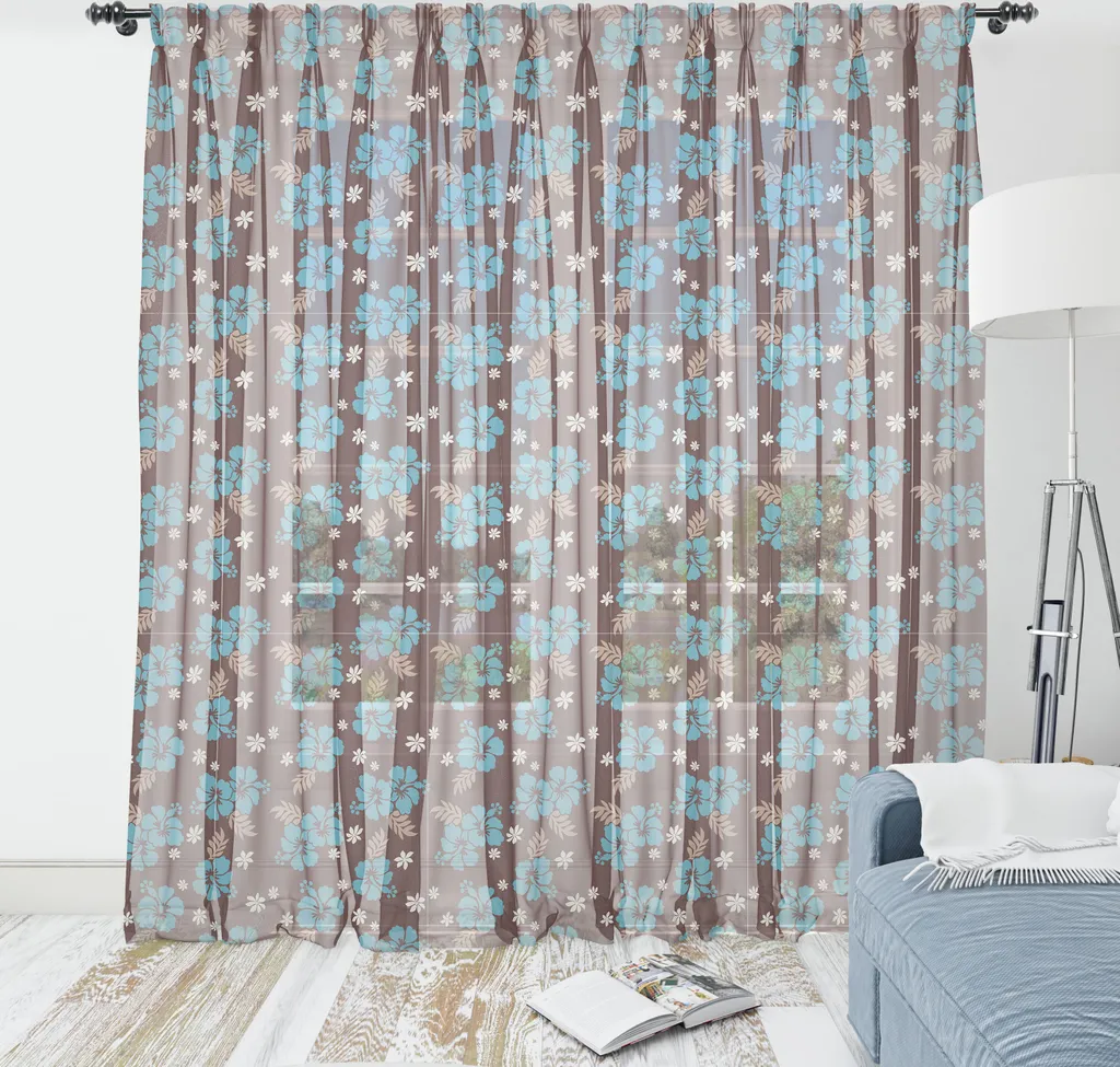 Tenture Murale Fleurie en Satin Soyeux pour Déco Salon Bleu et Marron