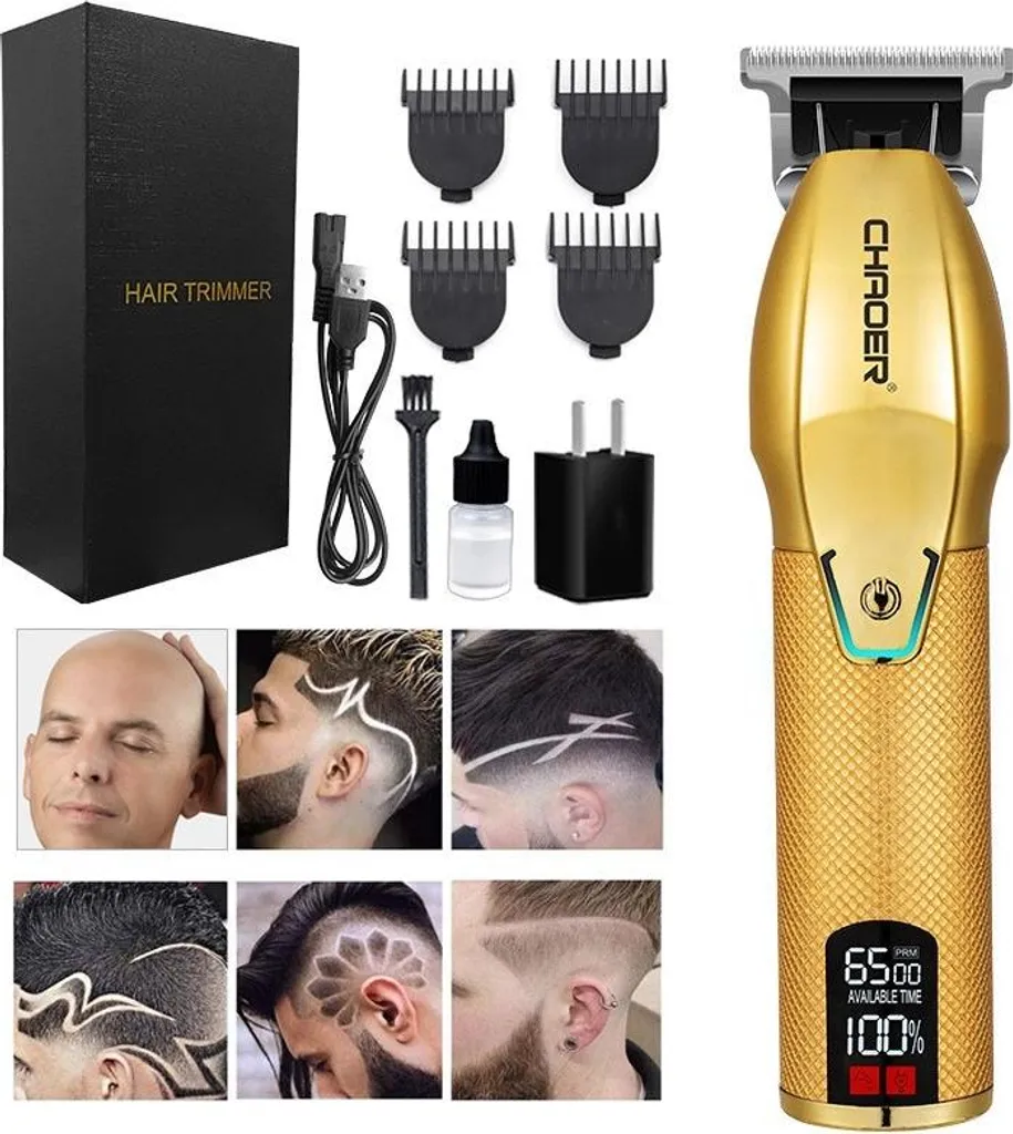 Tondeuse cheveux sans fil professionnelle avec écran numérique doré