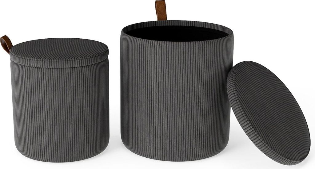 Rundes Ottomanen-Set mit Stauraum, stapelbar, Cord, Grau