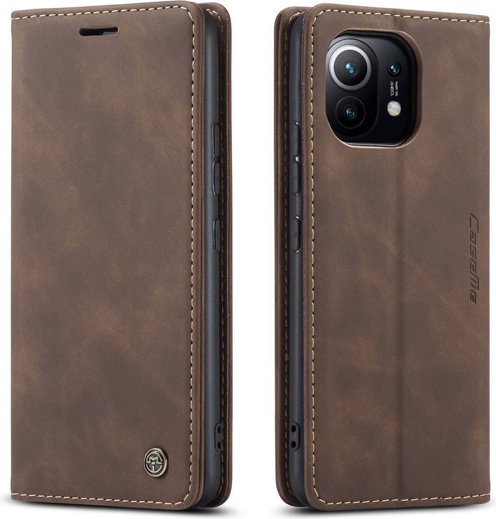Xiaomi Mi 11 Hülle, Retro Kunstledertasche mit Standfunktion Schutzhülle für Xiaomi Mi 11 Kaffee