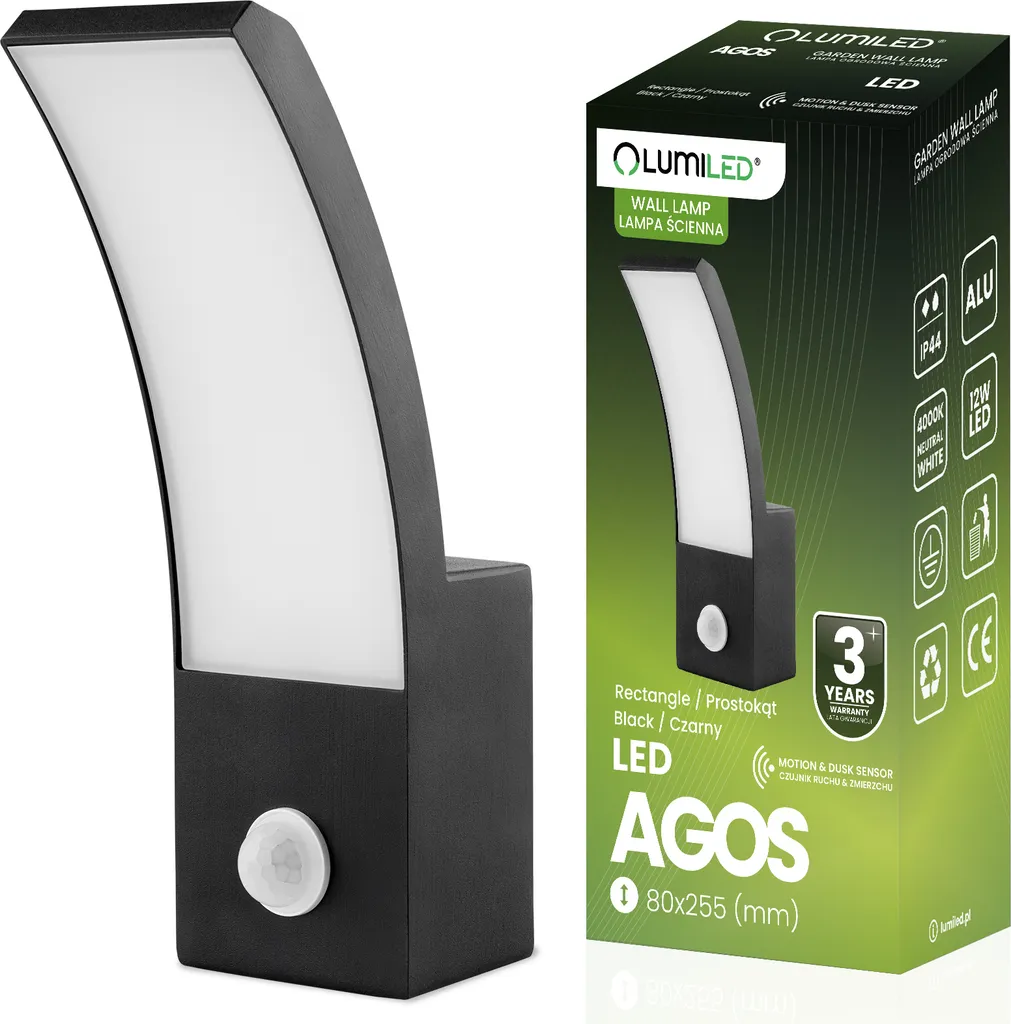 Éclairage Extérieur LED Automatique 12W AGOS pour Entrée et Garage