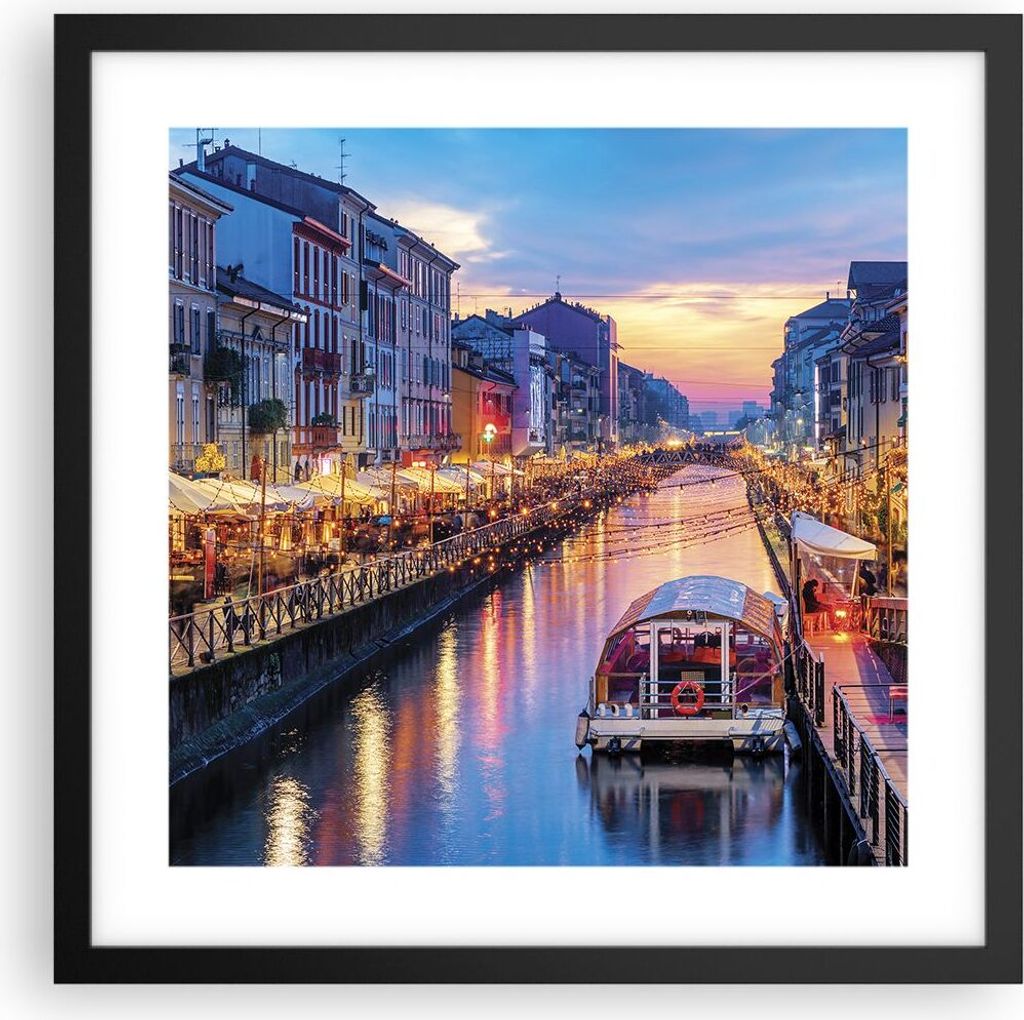 Gerahmtes Poster - Schwarzer Rahmen - Kanal Grande Abend - 40x40 cm - Wand Bild - Wanddeko - Wandbilder - Kunstposter - Wandposter - Bilderrahmen -...